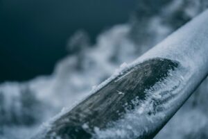 A frozen over pipe, covered in frost.